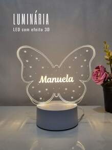 Luminária Borboleta Personalizada Presente Para Menina Bebê Batizado de Madrinha e Padrinho Batismo - Branco - Visão 2
