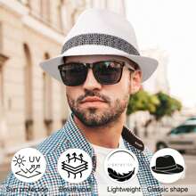 Fedora Hats For Women Mens Fedoras Women's Sun Hats Womens Beach Hat Straw Fedora Hats For Men Sun Protection Mens Hats Fedora - White - View 1