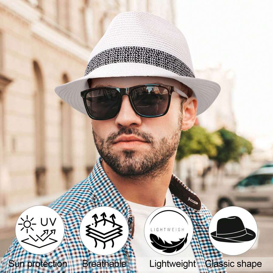 Fedora Hats For Women Mens Fedoras Women's Sun Hats Womens Beach Hat Straw Fedora Hats For Men Sun Protection Mens Hats Fedora - White - View 1