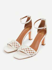 Where’s That From NAIA BRAIDED STRAPPY BLOCK HEEL ADJUSTABLE BUCKLE - White PU - View 3