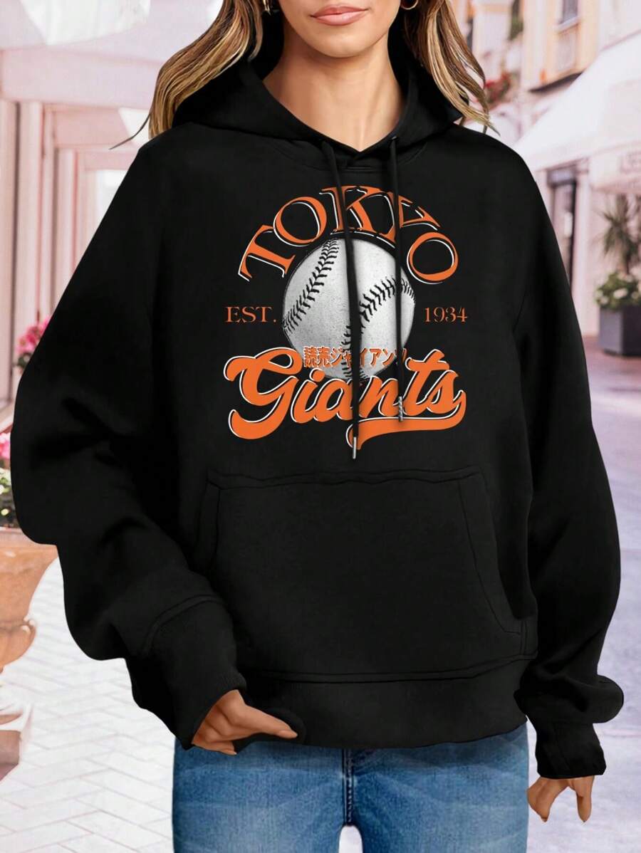 Tokyo Yomiuri Giants Baseball Big Size Women Hoodie Sweatwomen Hoodies For Women Japan Baseball Team Style - 黑色 - 查看 1