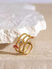 星月不锈钢滴釉戒指独特女士珠宝金银，开口可调节，珠宝日常优雅 - Star&Moon - 查看 8