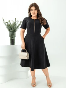 Bubble Midi Dress Without Belt With Functional Zipper Evangelical Fashion - 黑色 - 查看 3