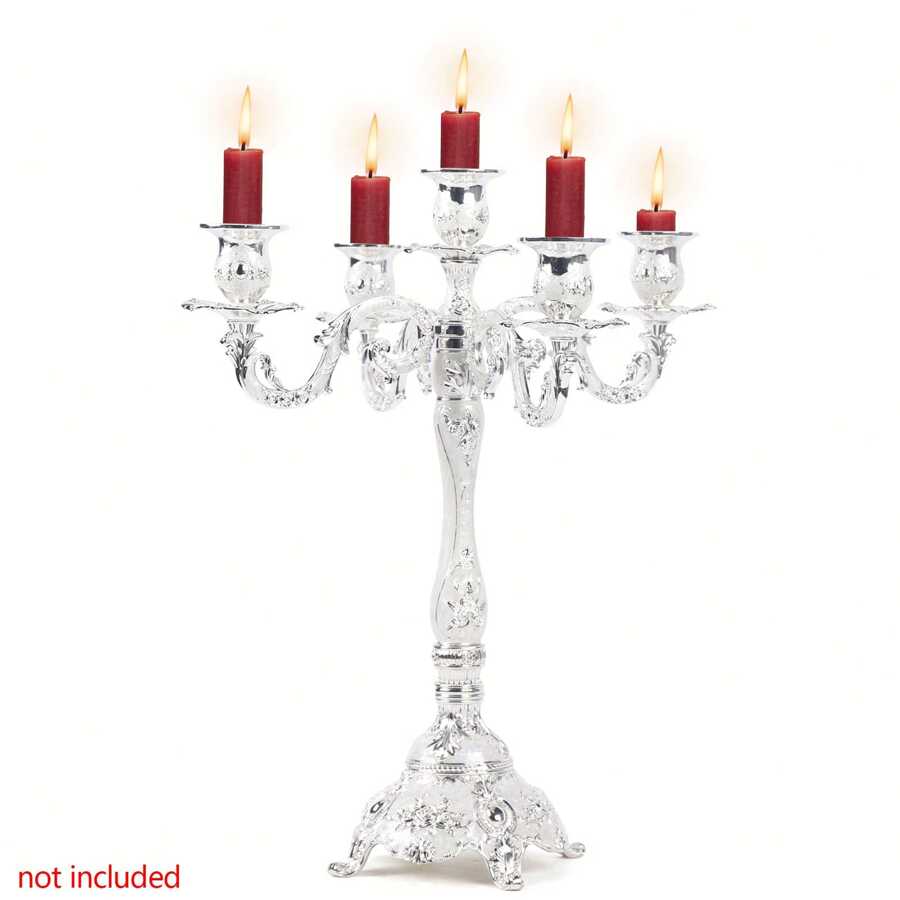 kangten 5 Arms Candle Stand Table Candlesticks Candelabra Home Party Wedding Dining 5-Arm - Silver - View 1