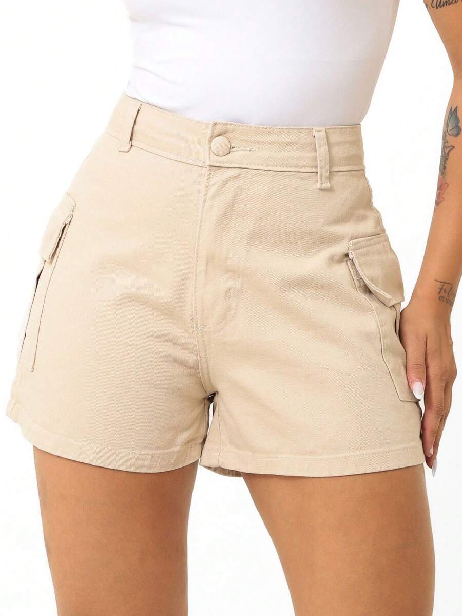 WOMEN'S TRADITIONAL CARGO JEANS SHORTS - Màu be - Xem 1