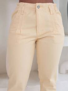 Traditional Women's Jeans With Iron Button - Yellow - View 3