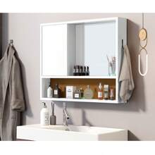 Bathroom Mirror Cabinet With 1 Door Niche Modern Shelf - 白色 - 查看 3