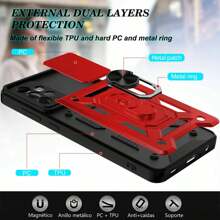 Evephones [3 en 1] Funda Uso Rudo Estilo Militar Camshield para modelos Redmi Poco Mi Case Estilo Moderno + Kit Micas Protectoras 9D Mica para Pantalla y Mica para Cámara de Cristal Templado Antirayaduras HD - Rojo - Ver 7