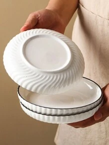 4 件陶瓷圆形餐碗，陶瓷家用盘子，圆形深餐具，适用于意大利面、沙拉、甜点、寿司 - 多功能厨房餐具套装，适用于用餐、家庭聚会、火锅、烧烤 - 、四季餐饮配件