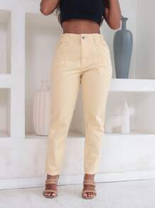 Traditional Women's Jeans With Iron Button - Yellow - View 5