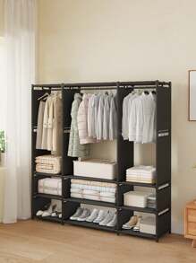 Closet Buildable Wardrobe Rack Bedroom Organization Closet Buildable With Dust-Repellent Fabric, Strong And High-Quality Structure - Practical And Aesthetic Design For Efficient Home Organization - Modular Closet Buildable With Strong Fabric - Black - View 4