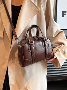 1 件，（8.2 英寸 * 5.5 英寸 * 2.3 英寸）单肩包/斜挎包，手提包，PU 材质防刮，小巧可爱，时尚手提包，手机包，口红包，可调节肩带单肩包/斜挎包，适合女性日常外出和约会，优雅简约休闲女士手提包 - 棕色 - 查看 1