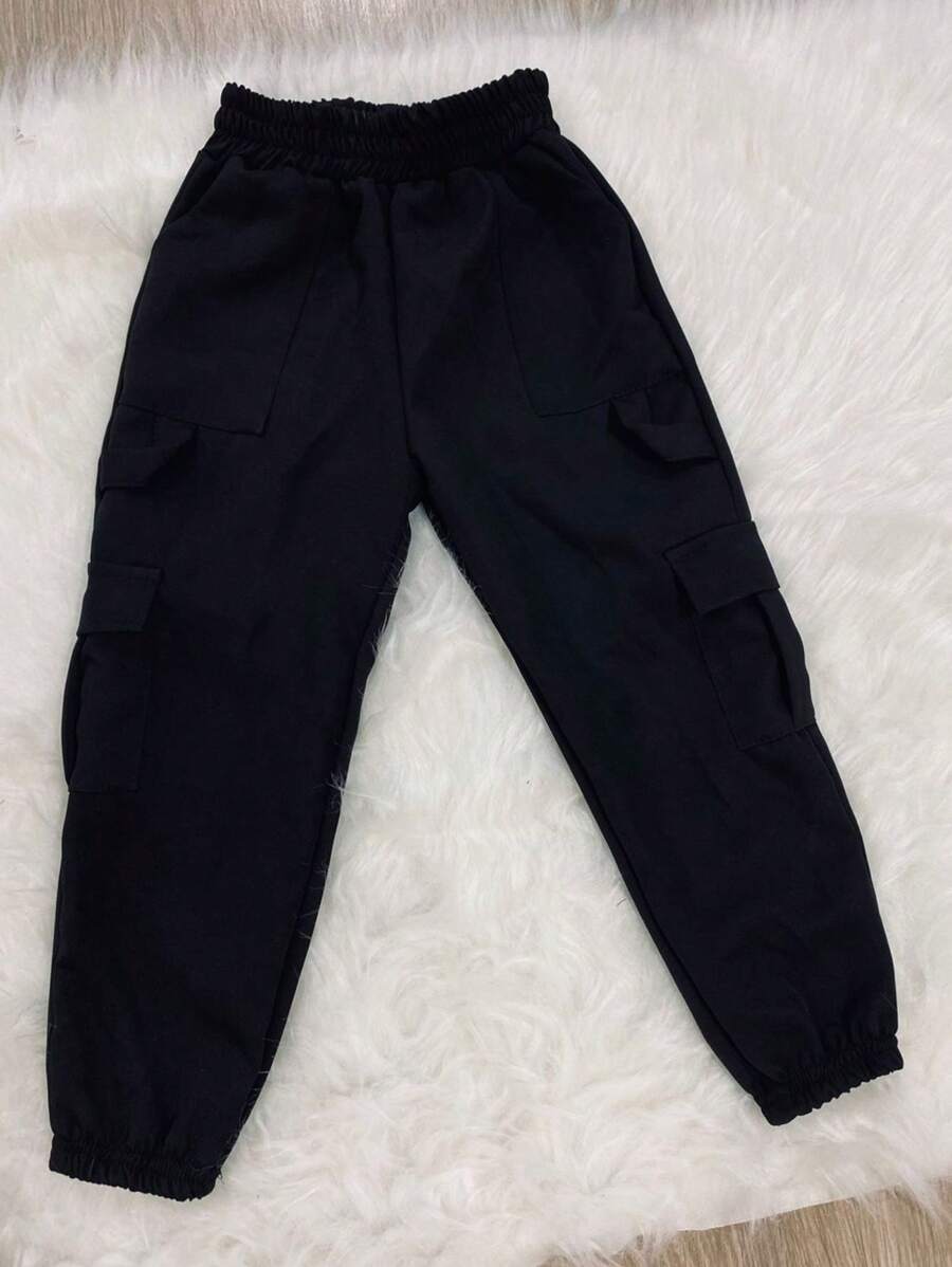 Stylish Blogger Kids Cargo Pants - 黑色 - 查看 1