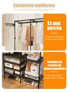 Closet Organizador De Ropa Closet Ropero Muebles Para Ropa Perchero metálico multifuncional, perchero de pie de 3 columnas para almacenamiento de ropa, perchero metálico de gran capacidad decoraciones - Negro - Ver 7