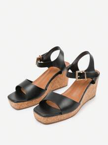 Where’s That From GISELLE WEDGE SANDALS WITH BUCKLE ANKLE STRAP
