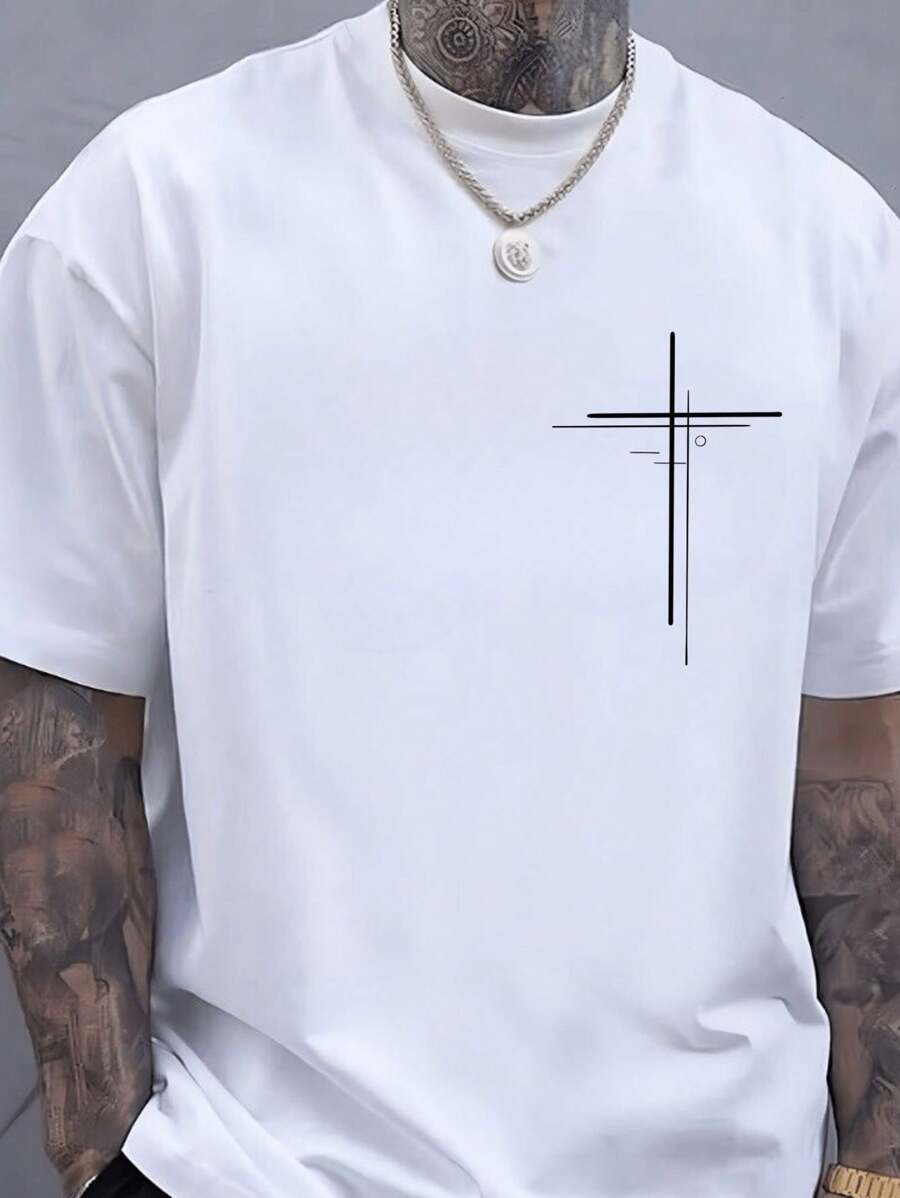 Men's Christian Double Cross T-Shirt 100% Cotton Shirt 30.1 Premium Thread - White - View 1