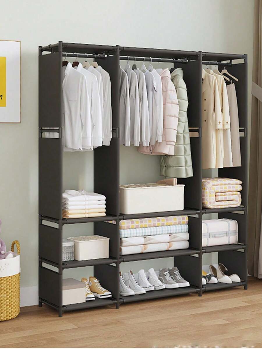 Closet Armable Ropero Rack Guardaropa Recamara Organizacion Closet Armable con Tela Repelente al Polvo, Estructura Resistente y de Alta Calidad - Diseño Práctico y Estético para una Organización Eficiente del Hogar - Clóset Modular Armable con Tela Resistente - Negro - Ver 1
