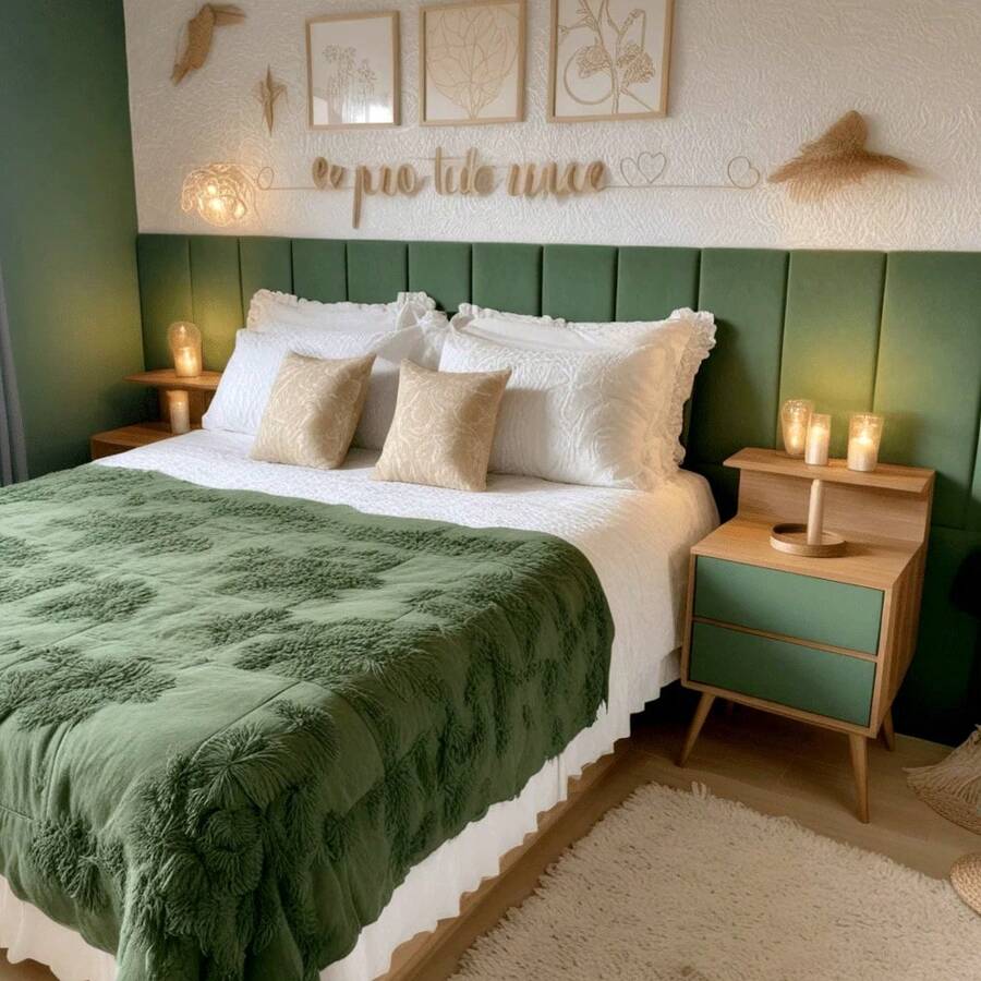 Paper and Wall Complete Headboard Kit For Single Bed 5 Modules 60x20cm Immediate Shipping - Dark Green - View 1