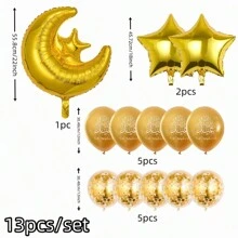 13 piezas Globos metálicos con forma de estrella y luna para Eid Mubarak, decoraciones de Ramadán para fiestas del festival de Eid