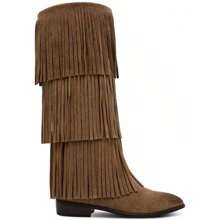Steve Madden Women's Spur Fringe T Boots - 灰褐色絨面革 - 查看 1