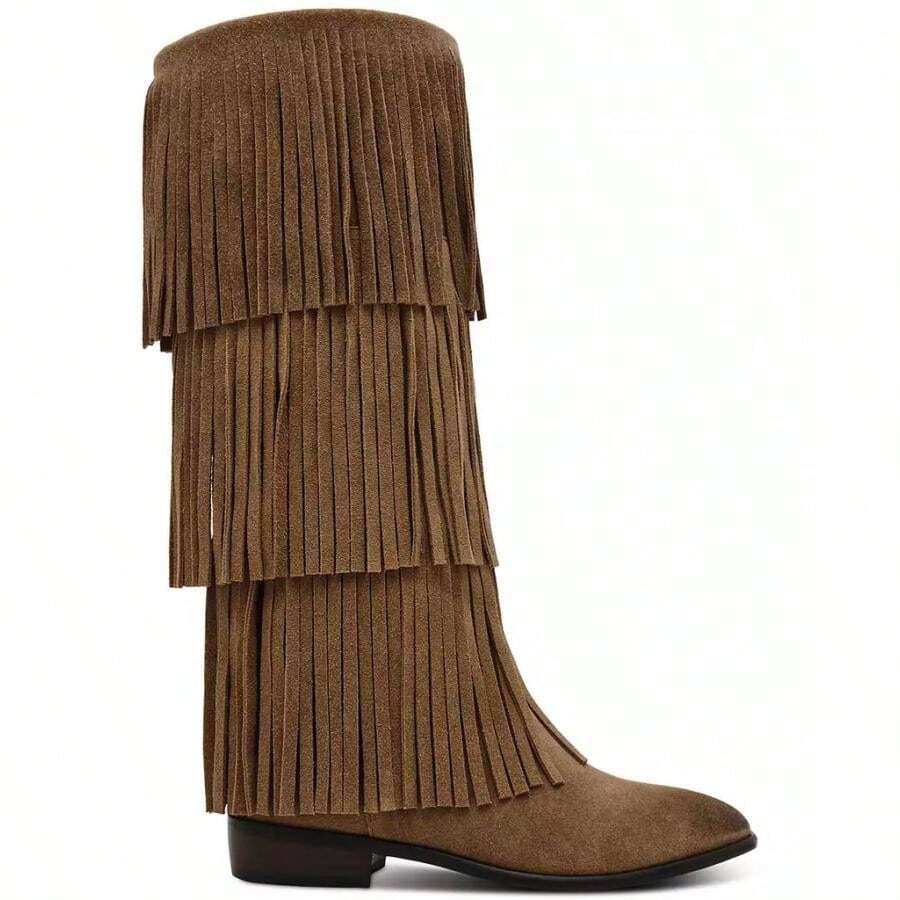Steve Madden Women's Spur Fringe T Boots - 灰褐色絨面革 - 查看 1