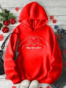 1 件字母与爱心印花落肩连帽衫