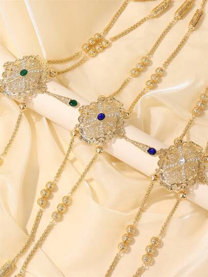 1pc Moroccan Style Body Chain Necklace, French Vintage Palace Inspired, Suitable For All Seasons, Middle Eastern Bride Fashion Wedding Party Event Accessory