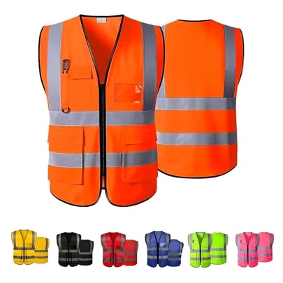 Vmingo 1 Pieza Chaleco Seguridad Reflectante Alta Visibilidad Industrial Brigadista con Bolsillos y Cremallera