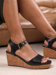 Where’s That From GISELLE WEDGE SANDALS WITH BUCKLE ANKLE STRAP