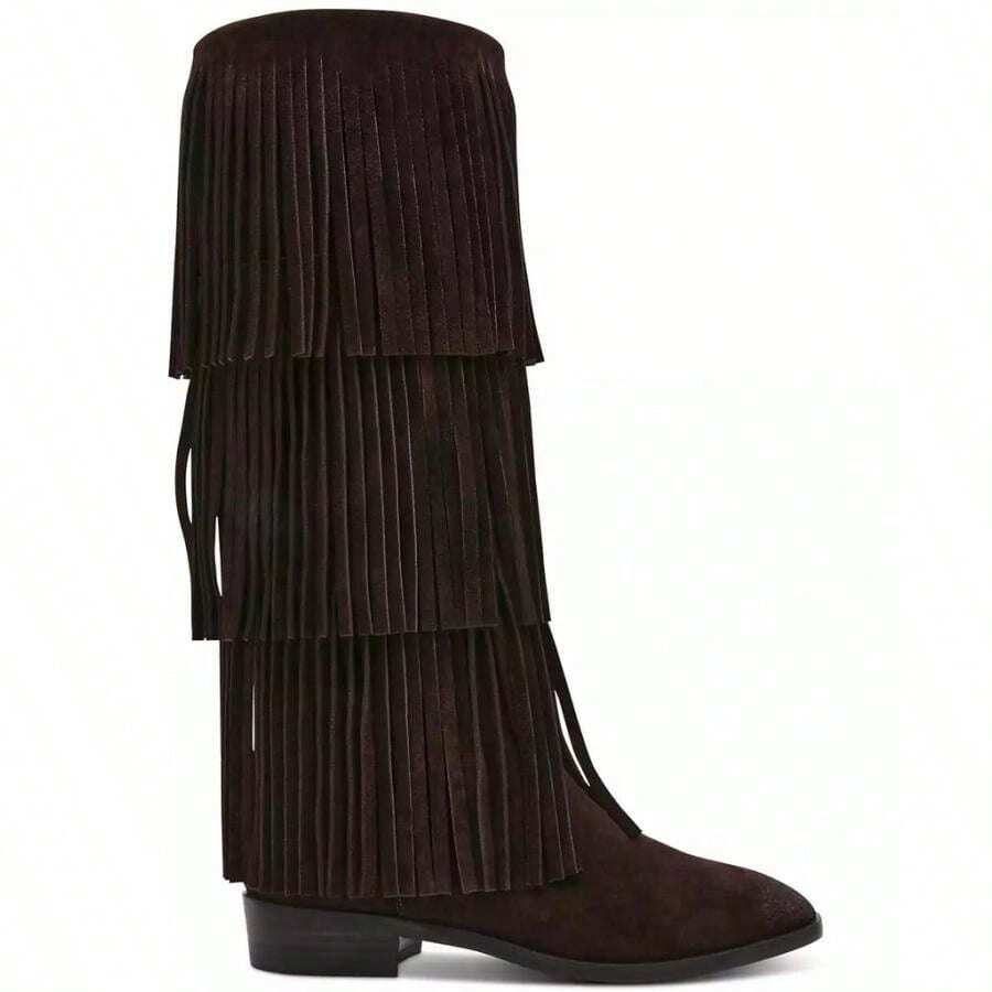 Steve Madden Women's Spur Fringe T Boots - Suede Coklat - View 1