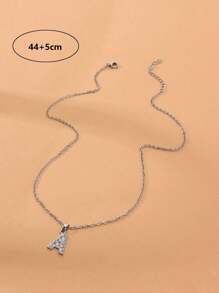 1入組時尚水鑽字母吊墜項鍊適合女士適用於日常首飾配件 - 銀色 - 查看 4