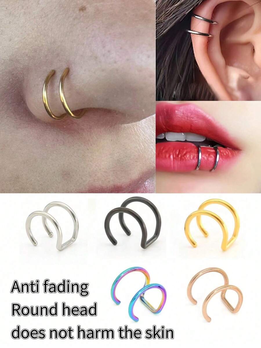 1/2/3/5 piezas de joyas de aro de acero inoxidable para oreja falsa, pendientes de clip, aro de labio falso sin perforación, pendientes falsos de clip de oreja que no requieren perforación, para labio falso, septum, nuevo aro de labio sin necesidad de perforación, adecuado para uso diario para hombres y mujeres