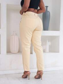 Traditional Women's Jeans With Iron Button - Yellow - View 2