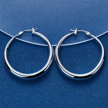 1 Pair 925 Silver Fine Simple Round Hoop Earrings For Women Fashion Charm Gift Wedding Jewelry Birthday Christmas Accessories