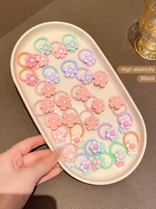 30 piezas Lazos elásticos de flores, accesorios de pelo de estilo dulce aptos para uso diario