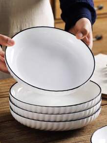 4 件陶瓷圆形餐碗，陶瓷家用盘子，圆形深餐具，适用于意大利面、沙拉、甜点、寿司 - 多功能厨房餐具套装，适用于用餐、家庭聚会、火锅、烧烤 - 、四季餐饮配件