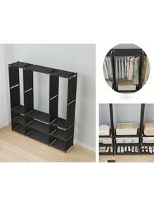 Closet Buildable Wardrobe Rack Bedroom Organization Closet Buildable With Dust-Repellent Fabric, Strong And High-Quality Structure - Practical And Aesthetic Design For Efficient Home Organization - Modular Closet Buildable With Strong Fabric - Black - View 6
