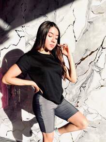 Solid Casual Skinny Track Shorts - Grey - View 2
