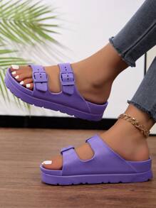 New Fashion Women Sandals With Double Buckle Design, EVA Lightweight & Sturdy Thick Sole, Soft & Comfortable, Anti-Slip & Wear-Resistant, Suitable For Walking, Beach, Street