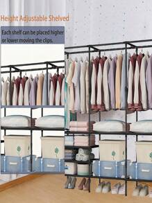 Closet Organizador De Ropa Closet Ropero Muebles Para Ropa Perchero metálico multifuncional, perchero de pie de 3 columnas para almacenamiento de ropa, perchero metálico de gran capacidad decoraciones - Negro - Ver 8