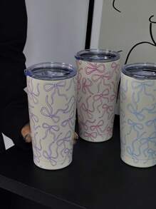 1 cốc giữ nhiệt hai lớp bằng thép không gỉ 600ml họa tiết nơ, dung tích 20oz, thích hợp mang theo, dùng cho cà phê, ô tô, nước, đáy phẳng, phù hợp cho văn phòng, nhà cửa, hoạt động ngoài trời, quà tặng tuyệt vời cho dịp lễ và sinh nhật. - Nhiều màu - Xem 1