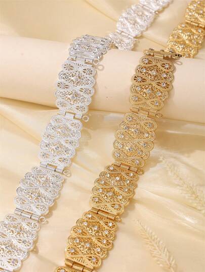 1 chiếc thắt lưng kim loại kiểu Trung Đông, tối giản, thanh lịch theo phong cách cung điện Pháp cổ điển, được ưa chuộng cho cô dâu Pháp trong đám cưới, tiệc tùng, lễ hội.