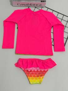 Long Sleeve Bikini + Panties UV Protection Kids Beachwear Beach Cover Up Baby Toddler Girl Mini Diva Blogger Model Summer Pool Photo Swimwear Swimming Costume - 綠色 - 查看 2