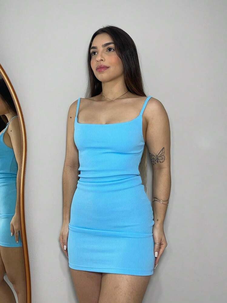 Short Basic Dress With Versatile Straps In Modal - 淺藍色 - 查看 1