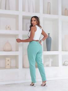 Traditional Women's Jeans With Iron Button - Mint Green - View 8