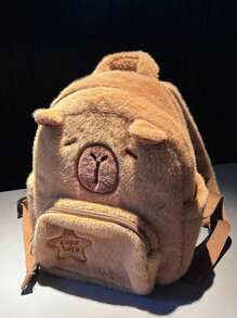 Mochila de peluche con estampado de capibara y delfín - Mochila de estilo de moda casual y con inspiración de dibujos animados, perfecta para salir, la universidad, viajar y uso diario