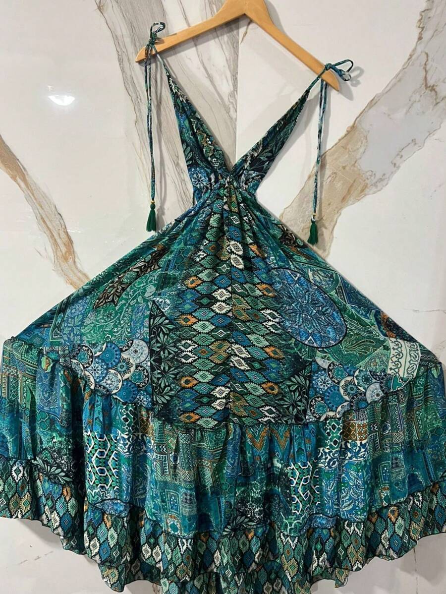 vestido longo seda - Verde Militar - Visão 1