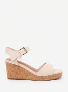 Where’s That From GISELLE WEDGE SANDALS WITH BUCKLE ANKLE STRAP - Cream Grain PU - View 2