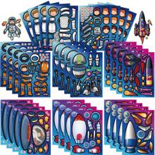 Set de 8 piezas/16 piezas de pegatinas con rompecabezas DIY de astronauta, cohete y planeta, manualidades, recuerdos de fiesta, regalo de cumpleaños, libro de pegatinas