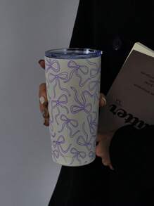 1 cốc giữ nhiệt hai lớp bằng thép không gỉ 600ml họa tiết nơ, dung tích 20oz, thích hợp mang theo, dùng cho cà phê, ô tô, nước, đáy phẳng, phù hợp cho văn phòng, nhà cửa, hoạt động ngoài trời, quà tặng tuyệt vời cho dịp lễ và sinh nhật. - Nhiều màu - Xem 4